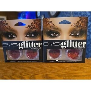 2 Pack Face &‎ Body Glitter Kit 2 Glitter Pots & Primer Hot Pink/Red FUCHSIA BYS